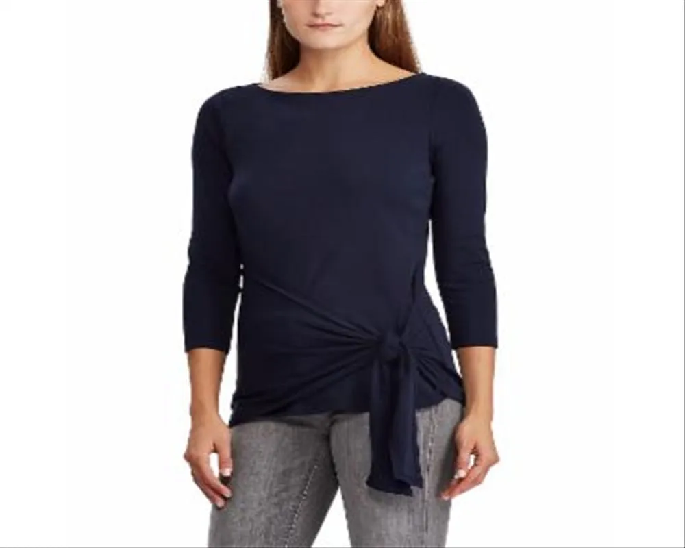 Ralph Lauren Women's Jewel Neck Tie Front Top Blue Size Large sold by Ruumur product image thumbnail 3