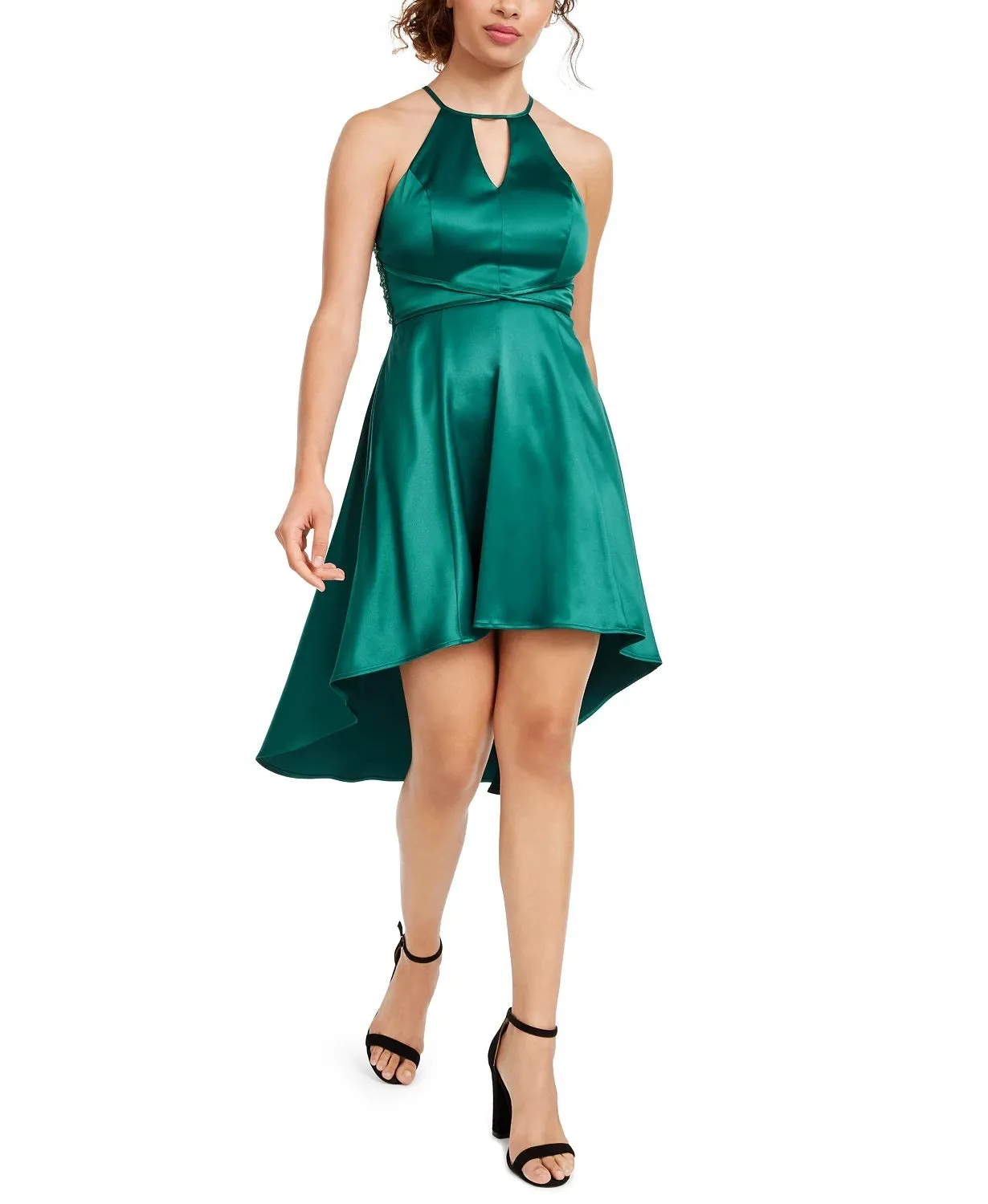 Crystal Doll Women's Green Sleeveless Halter Tea Length Hi Lo Cocktail Dress Green Size 3 sold by Ruumur