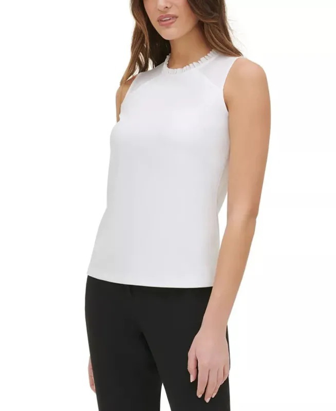 Tommy Hilfiger Women's Ruffled Sleeveless Blouse White Size X-Small sold by Ruumur