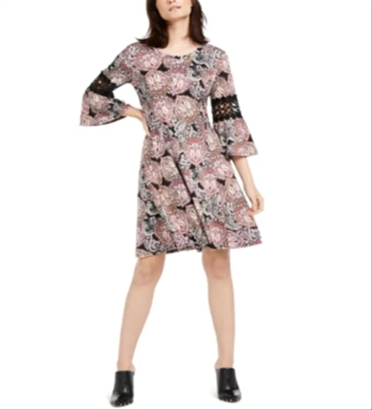 NY Collection Women's Crochet Trim Bell Sleeve Dress Black Multi Size Petite XL sold by Ruumur