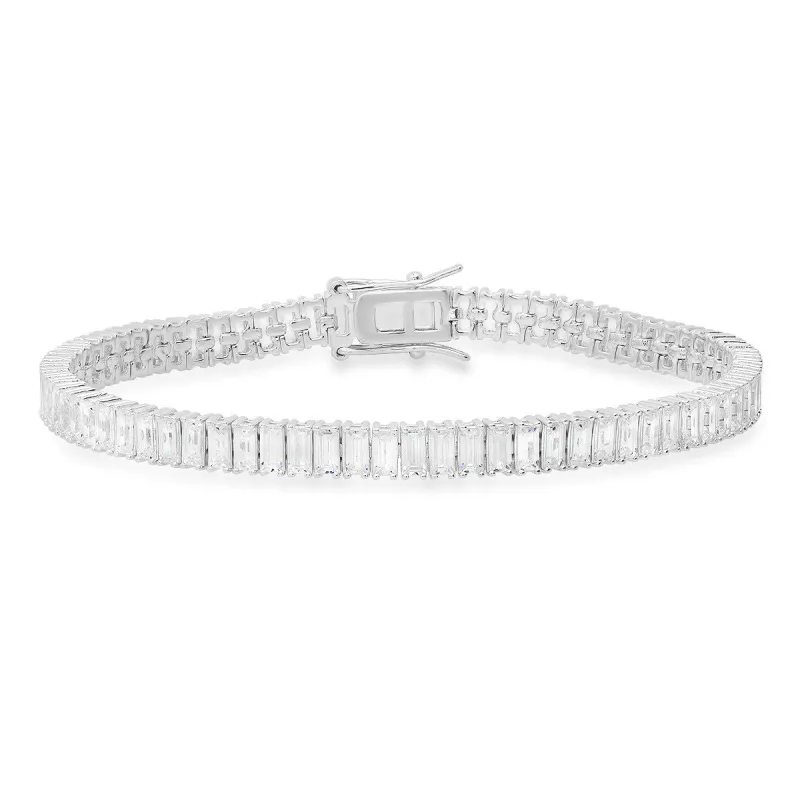 Sterling Silver 7.25" Baguette-cut CZ Tennis Bracelet sold by Ruumur