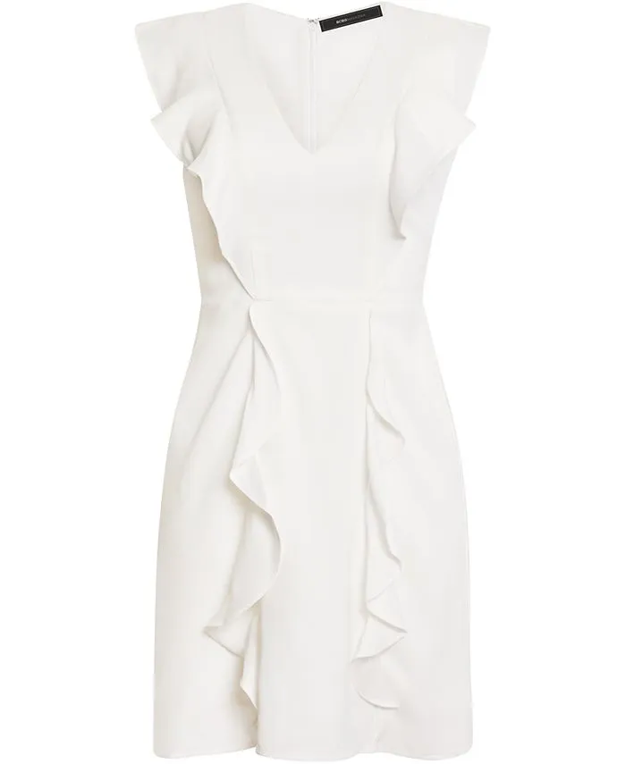 BCBGMAXAZRIA Women's Ruffled Sleeveless V Neck Mini Dress White Size 8 sold by Ruumur