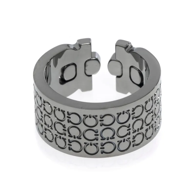 Salvatore Ferragamo Gancini Rhodium Silver Band Ring Sz. 6.5 703409 sold by Ruumur