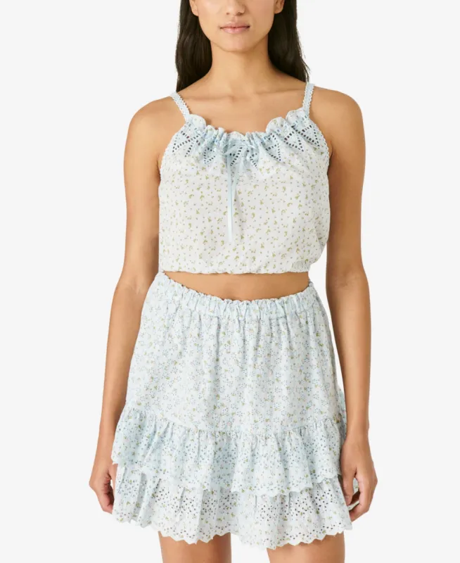 Lucky Brand Women's Floral Tie Front Crop Cotton Camisole Blue sold by Ruumur