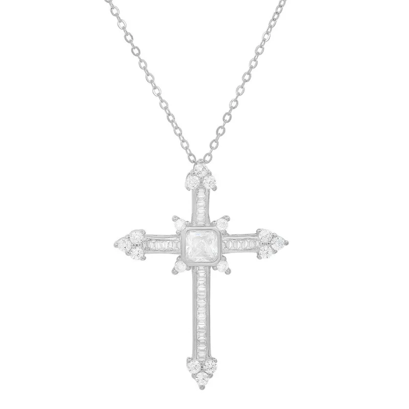 Sterling Silver Fancy CZ Cross Pendant sold by Ruumur