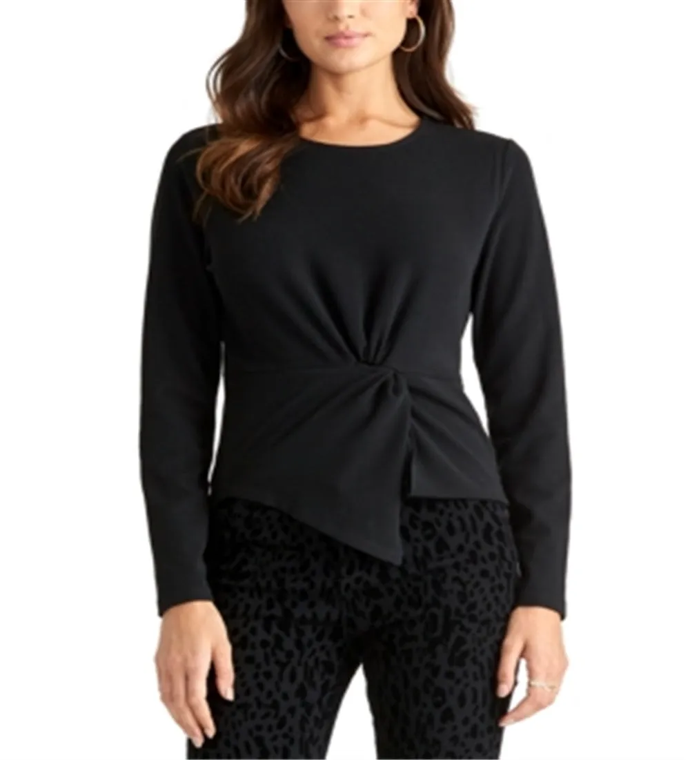 Rachel Roy Women's Knot Front Long Sleeve Jewel Neck Top Black Size Small sold by Ruumur