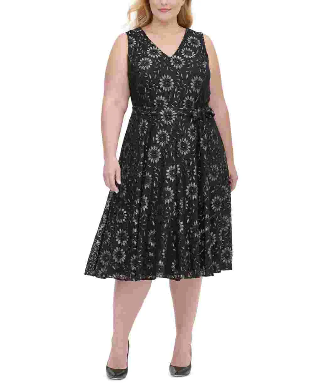 Tommy Hilfiger Women's Plus Sleeveless Lace Fit & Flare Dress Gray Size Petite Small sold by Ruumur