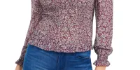 Q & A Women's Smocked Printed Top Purple Size Large sold by Ruumur