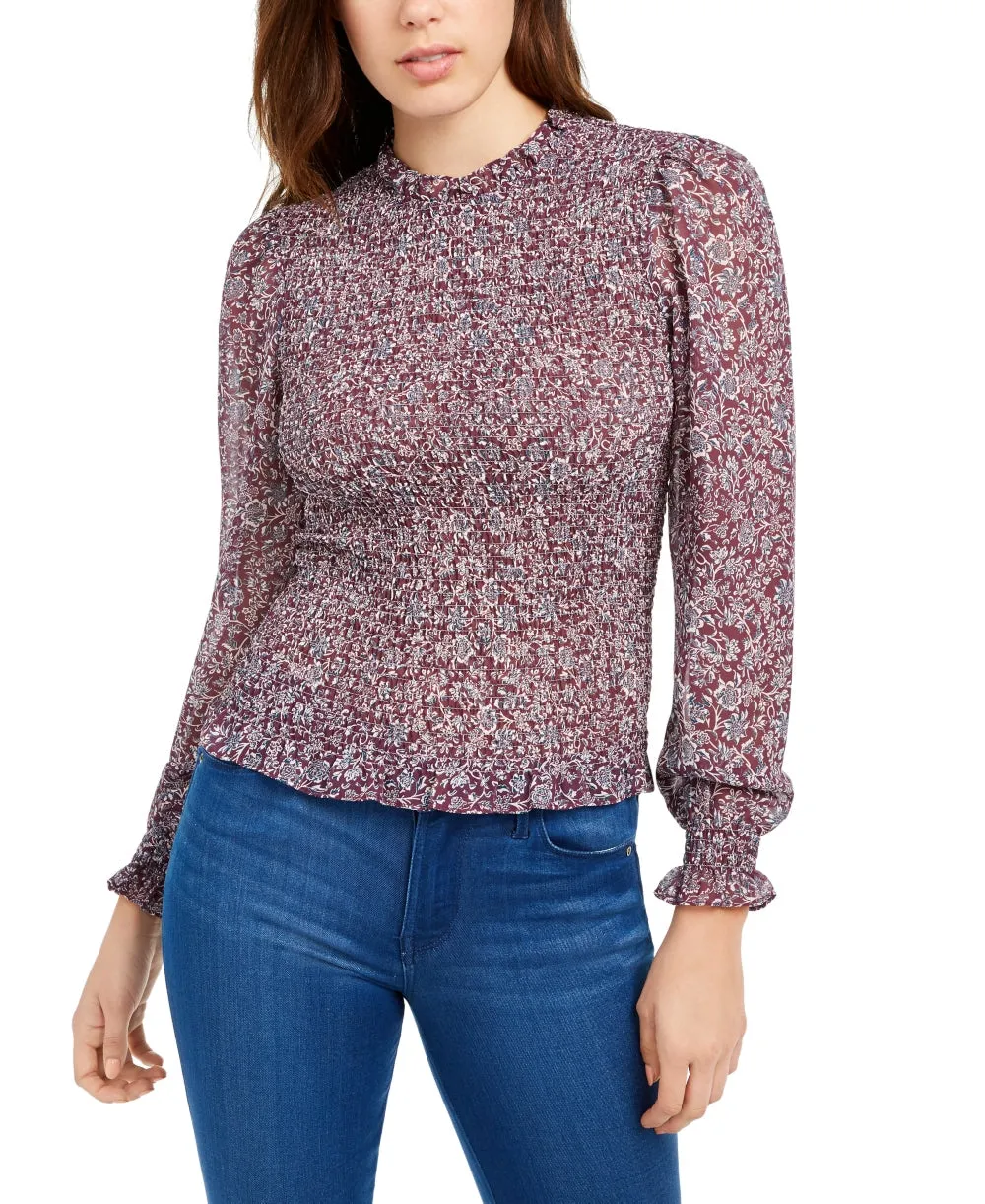 Q & A Women's Smocked Printed Top Purple Size Large sold by Ruumur