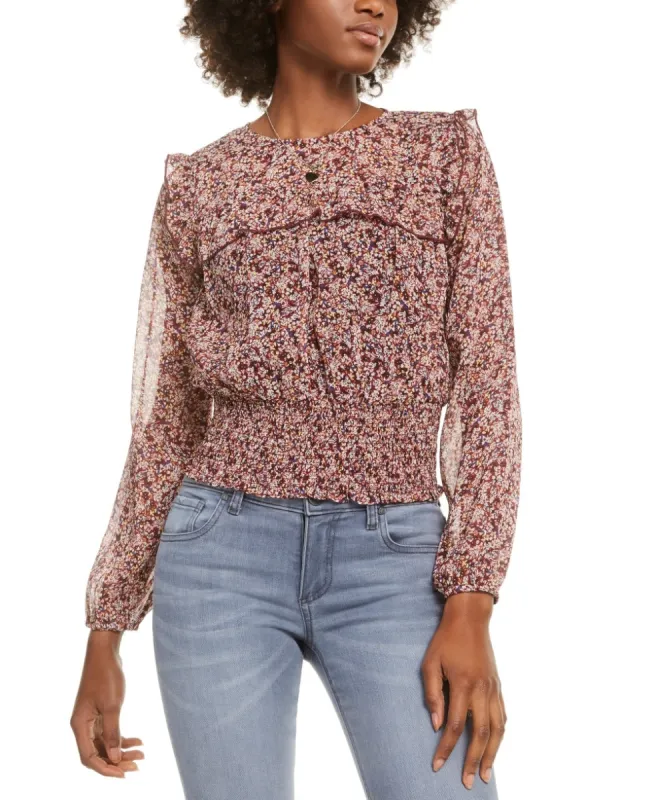 Love Fire Women's Printed Smocked Top Red Size Medium sold by Ruumur