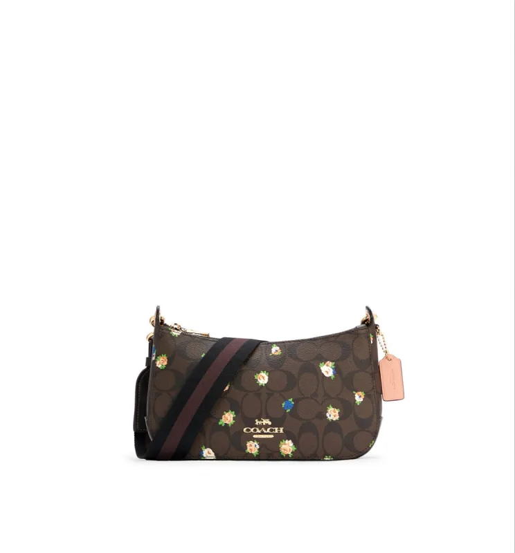 Coach Women's Brown Black Multi Jes Baguette In Signature Canvas With Vintage Mini Rose Print sold by Ruumur