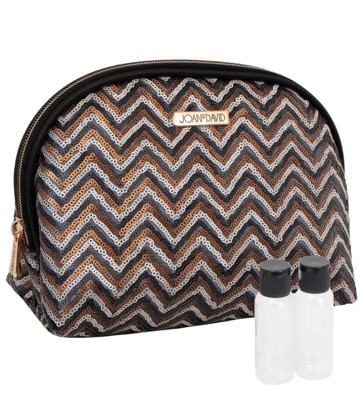 Joan & David Sequined Chevron Patterned Dome Cosmetic Bag sold by Ruumur
