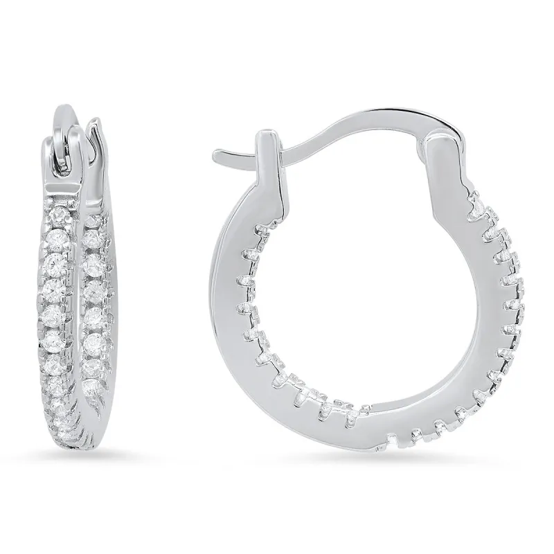 Sterling Silver CZ Inside Out 18mm Hoop Earrings sold by Ruumur