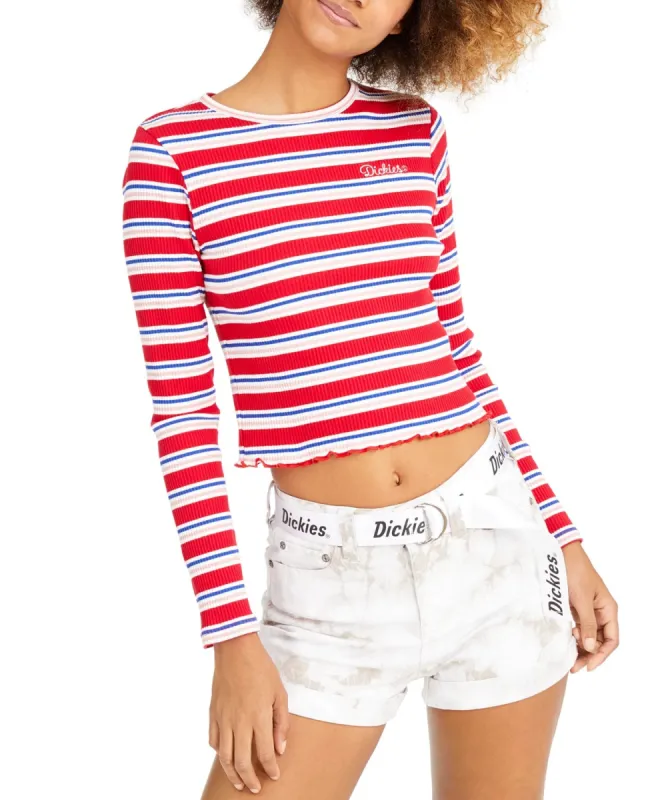 Dickies Women's Stripe Long-Sleeve Crop T-Shirt Redoverflw Size Medium sold by Ruumur