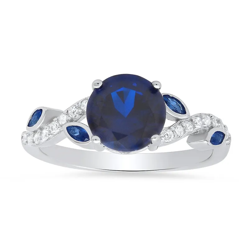 Sterling Silver Sapphire CZ Floral Ring sold by Ruumur