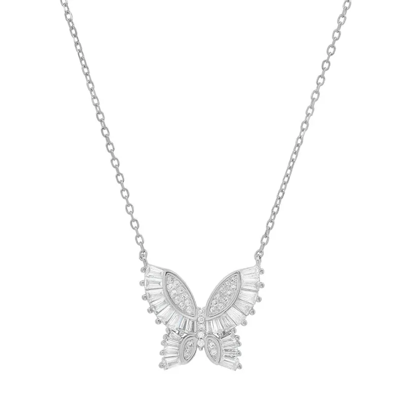Sterling Silver Baguette Butterfly Necklace sold by Ruumur
