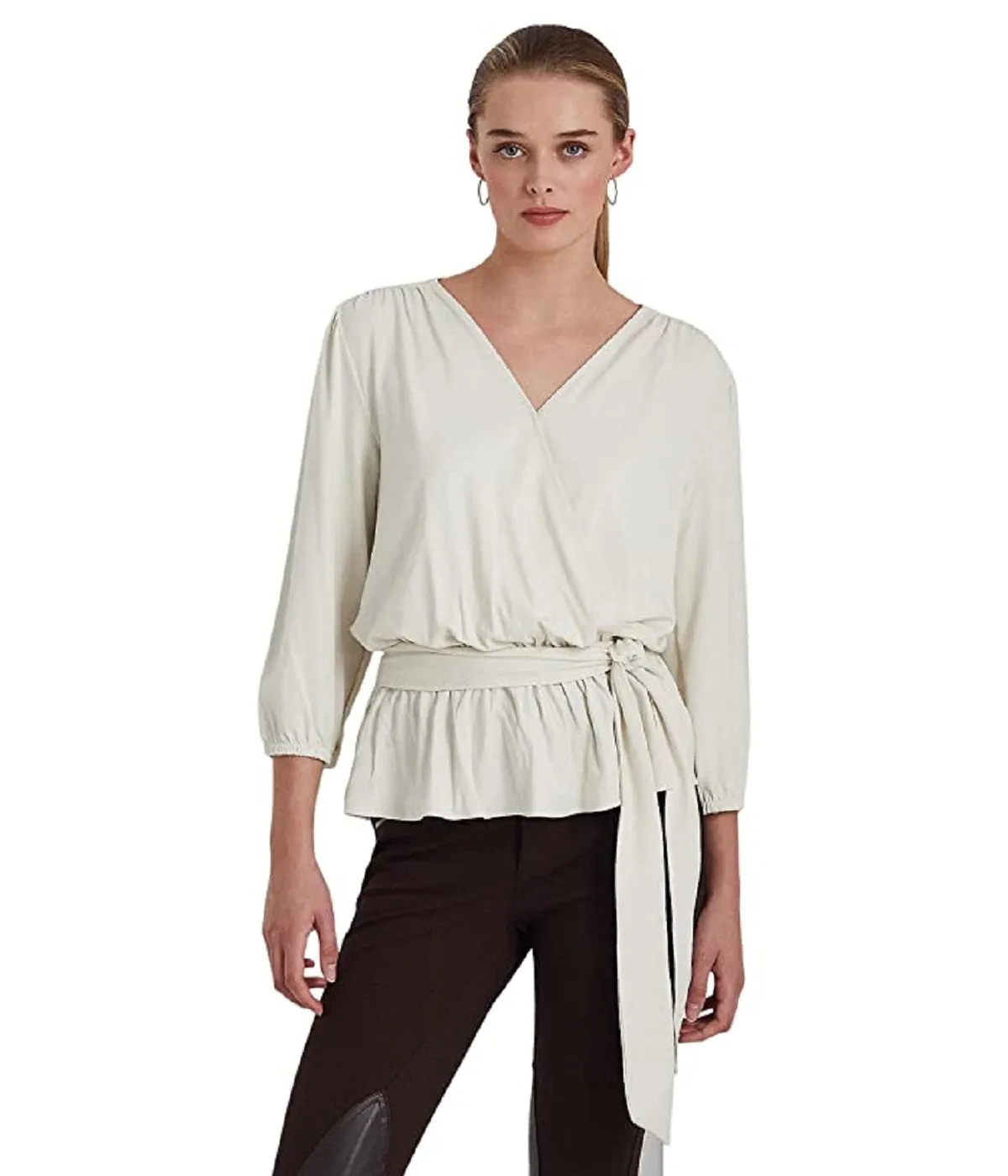 Ralph Lauren Women's Jersey Peplum Blouse White Size Medium sold by Ruumur