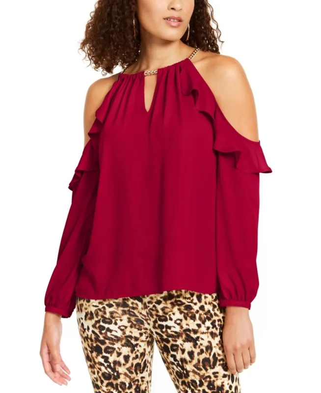 Thalia Sodi Women's Ruffled Cold-Shoulder Top   Red Size Medium sold by Ruumur