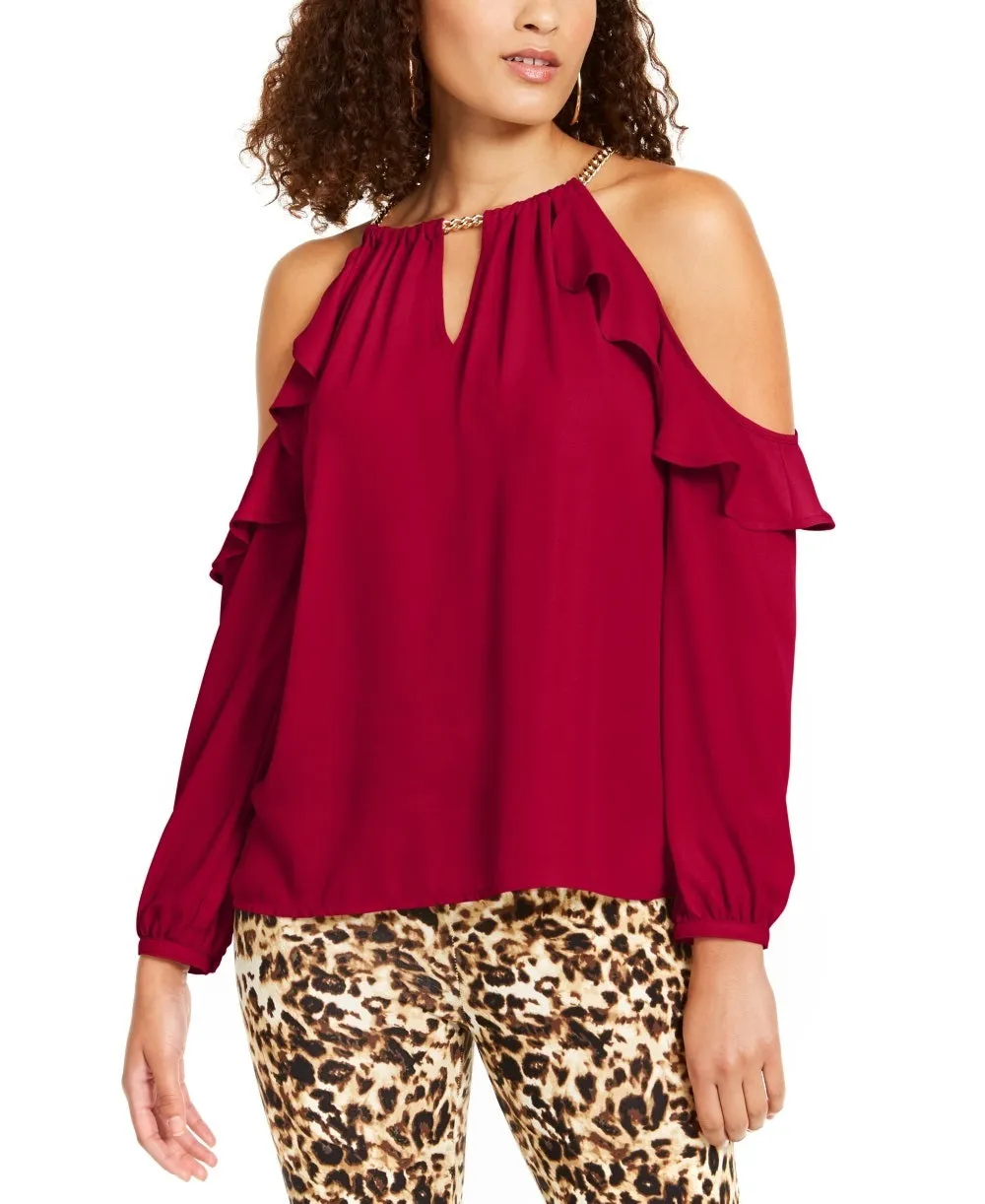 Thalia Sodi Women's Ruffled Cold-Shoulder Top Red Size Medium sold by Ruumur