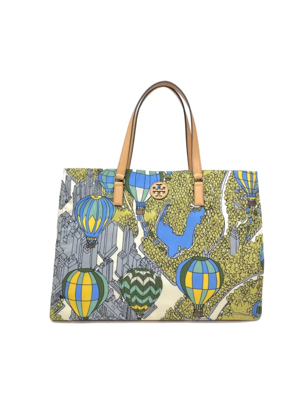 Tory Burch Green Blue Balloons In The Sky Ella Printed Nylon Tote sold by Ruumur