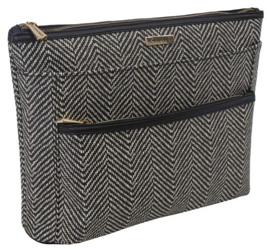 Joan & David Chevron Patterned Large Double Zip Pouch Cosmetic Bag sold by Ruumur