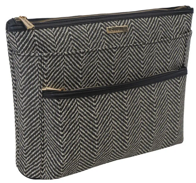 Joan & David Chevron Patterned Large Double Zip Pouch Cosmetic Bag sold by Ruumur