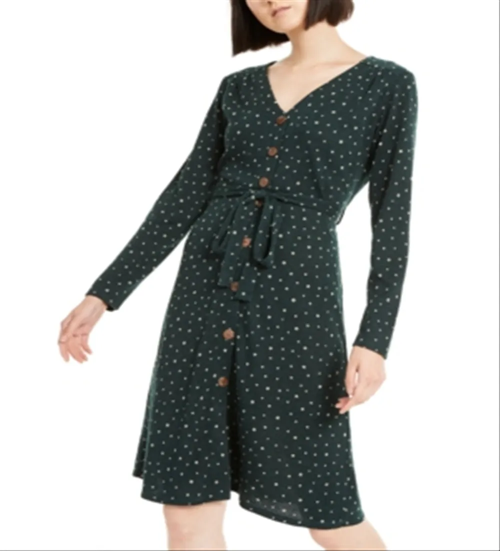 Monteau Women's Dot Wrap Dress Green Size -Petite M sold by Ruumur