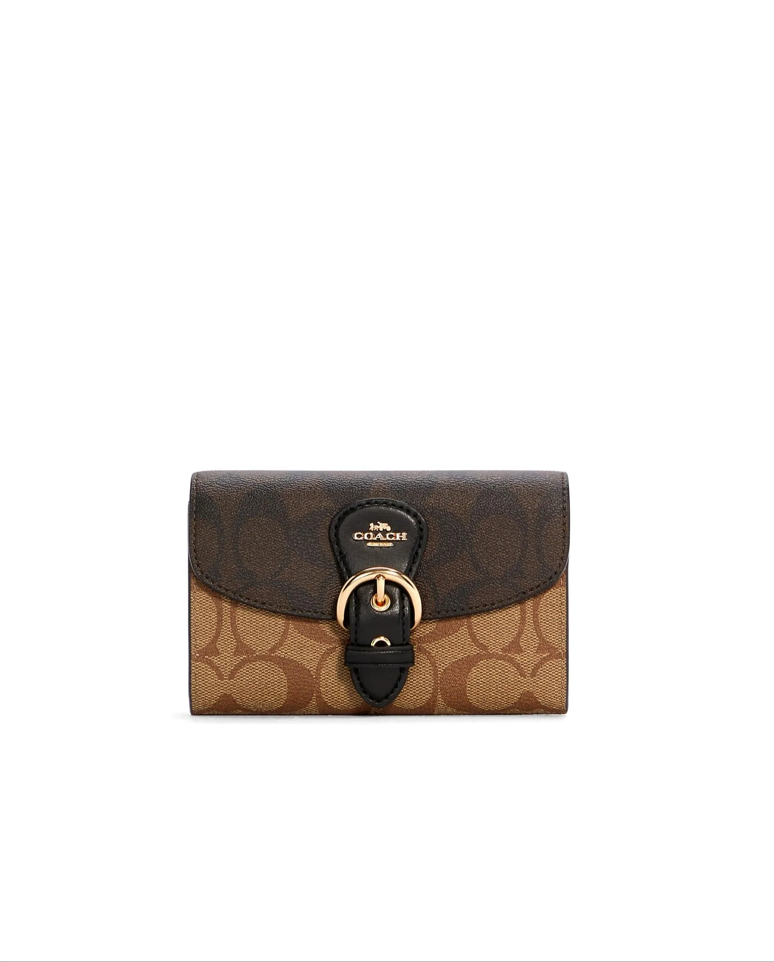 Coach Women's Khaki & Brown Multi Kleo Wallet In Blocked Signature Canvas sold by Ruumur