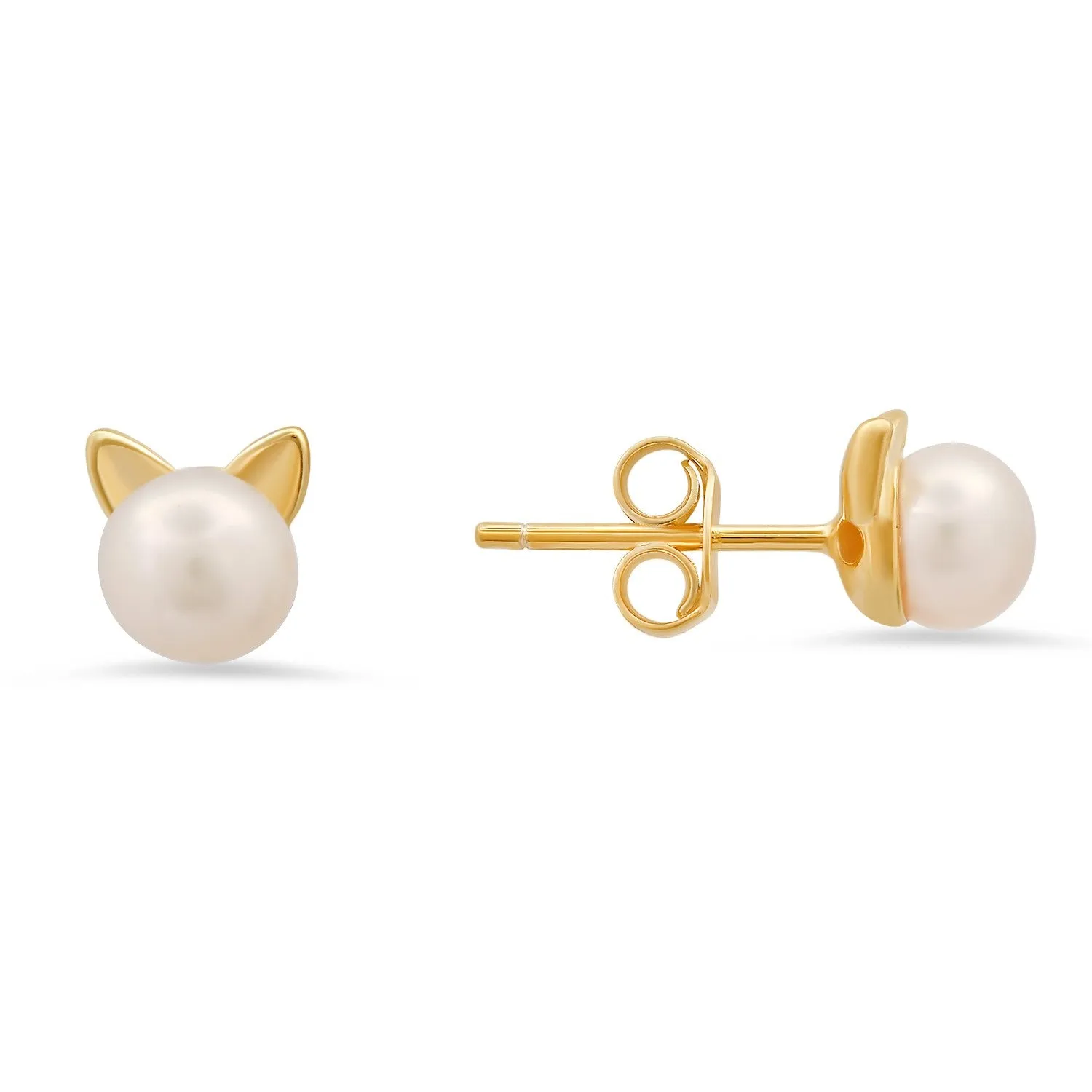 Sterling Silver Kitty Cat Pearl Stud Earrings sold by Ruumur product image thumbnail 2
