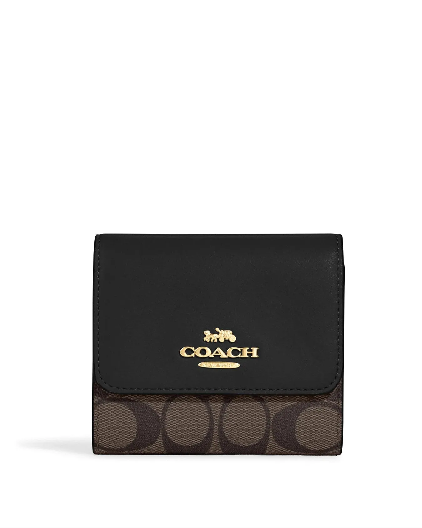 Coach Women's Brown & Black Small Trifold Wallet In Blocked Signature Canvas sold by Ruumur