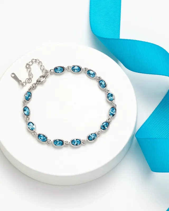 Aqua Swarovski Crystal Oval Tennis Bracelet made by Ruumur