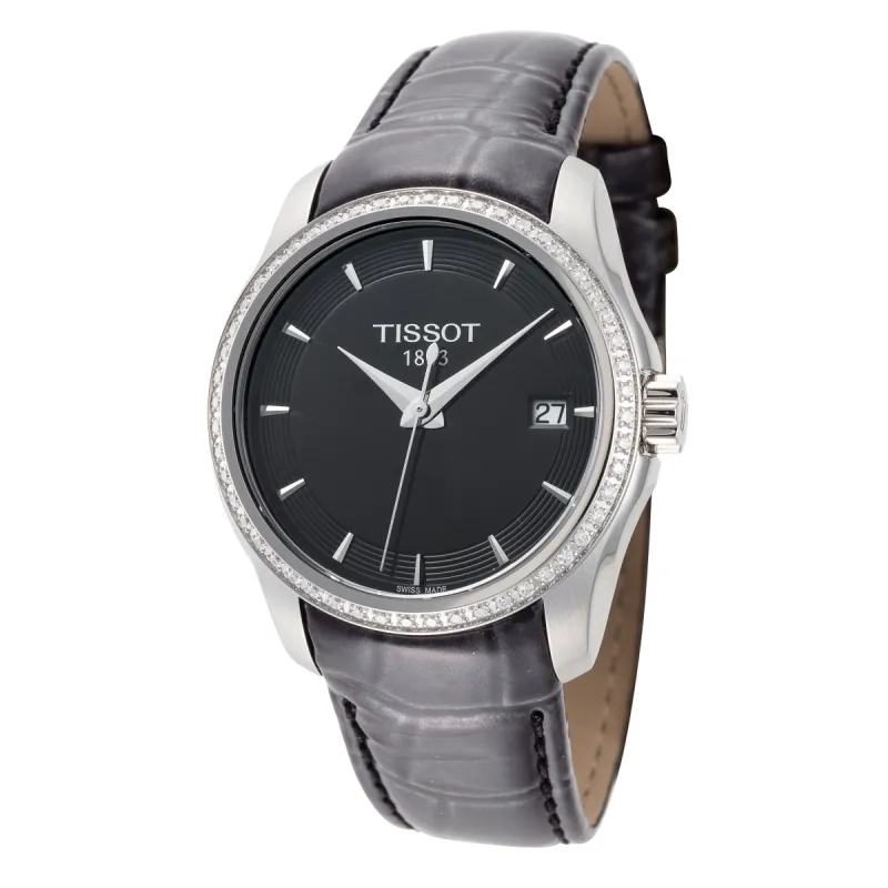 Tissot Women's Couturier Diamond Bezel 32mm Black Leather Watch made by Ruumur