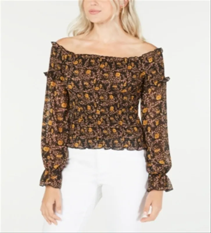 Lucy Paris Women's Isabella Smocked Off the Shoulder Top Black Size X-Small sold by Ruumur