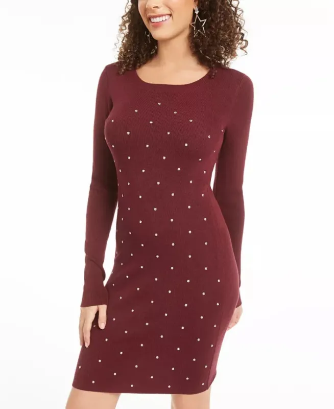 Planet Gold Women's Embellished Long Sleeve V Neck Short Body Con Dress Red Size Medium sold by Ruumur