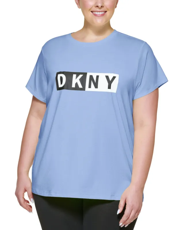 DKNY Women's Two Tone Logo Graphic T-Shirt Blue Size 2X sold by Ruumur