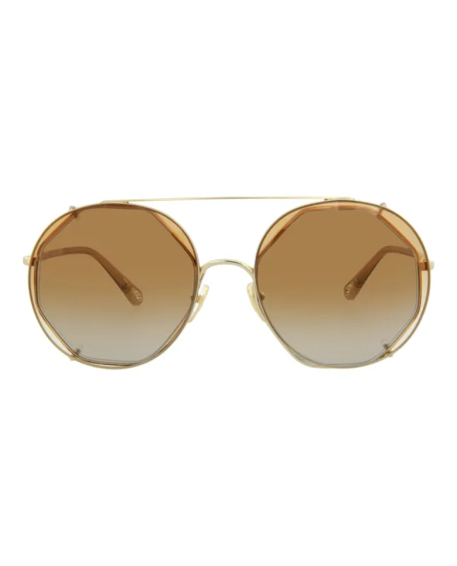 Chloe Round-Frame Metal Sunglasses, style # CH0041S-30009770002 sold by Ruumur
