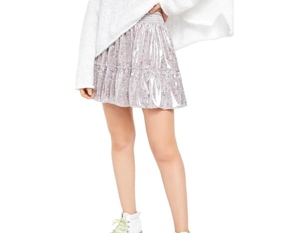 Free People Women's Gathered Floral Mini Bubble Skirt Purple Size Large sold by Ruumur