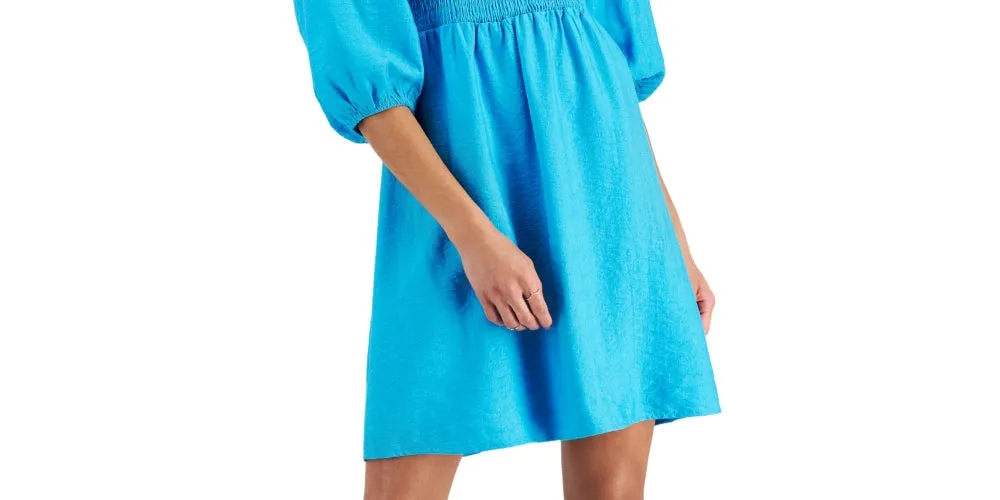 Bar III Women's Puff Sleeve Smocked Dress Blue Size Small sold by Ruumur product image thumbnail 3