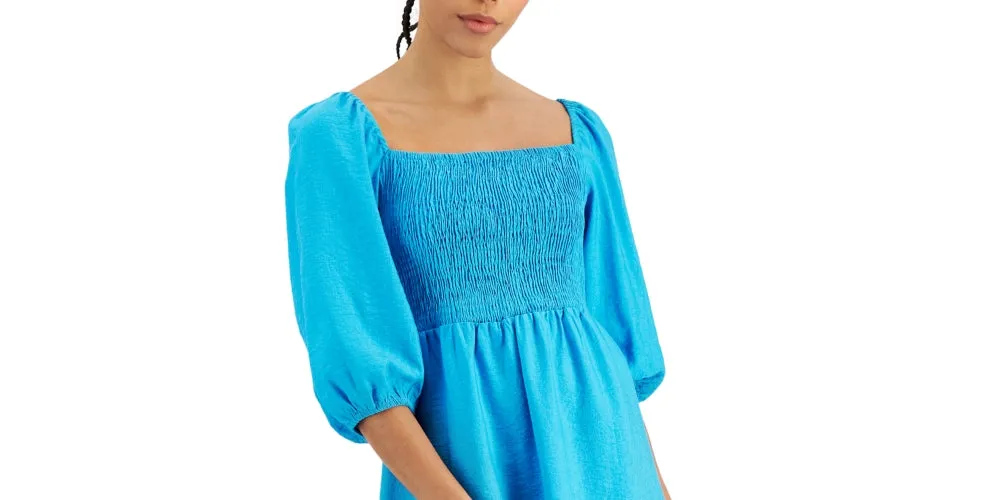 Bar III Women's Puff Sleeve Smocked Dress Blue Size Small sold by Ruumur product image thumbnail 2