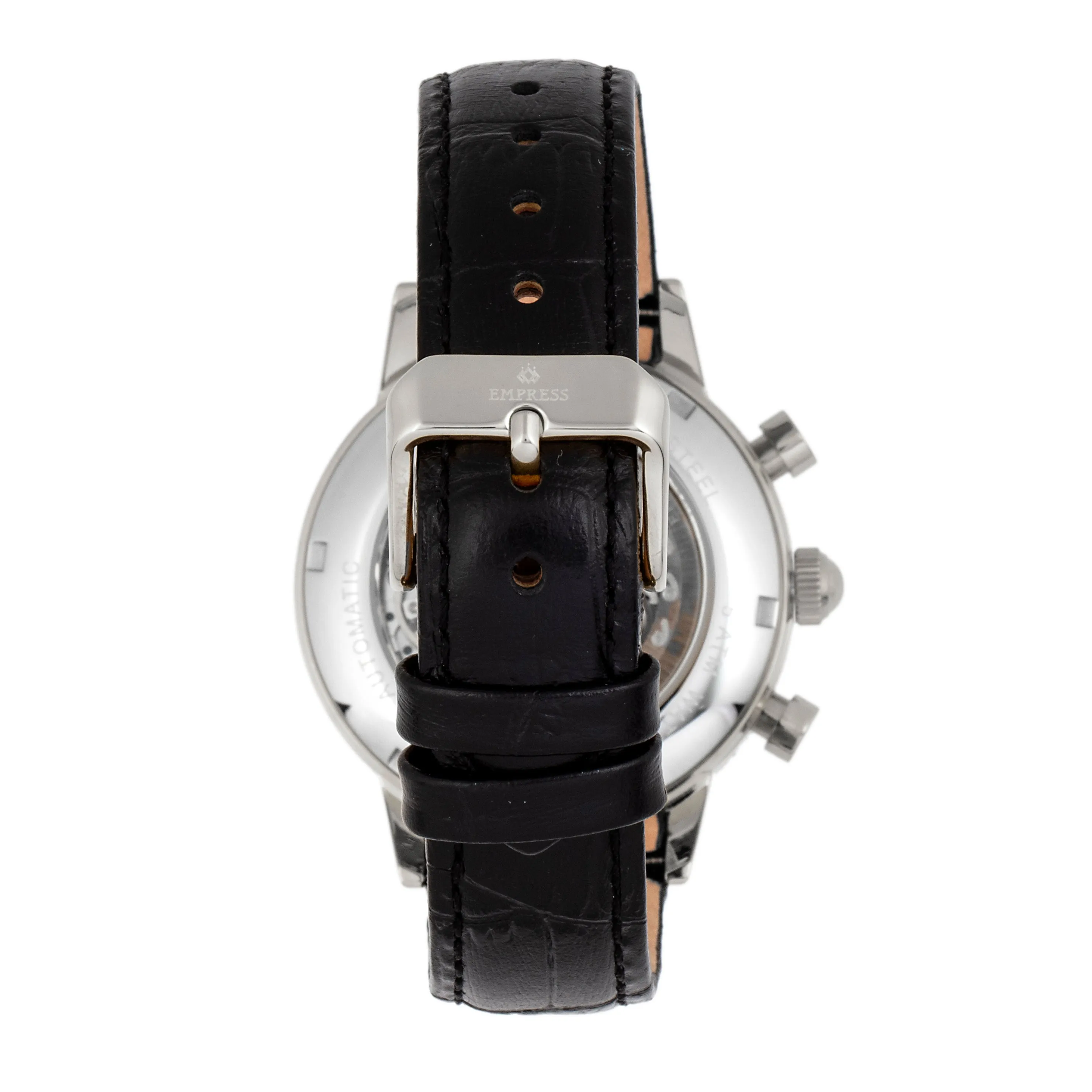 Empress Beatrice Automatic Skeleton Dial Leather-Band Watch w/Day/Date - Silver/Black sold by Ruumur product image thumbnail 2