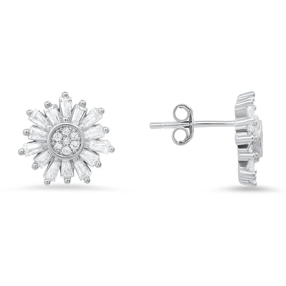 Sterling Silver Starburst CZ Stud Earrings sold by Ruumur