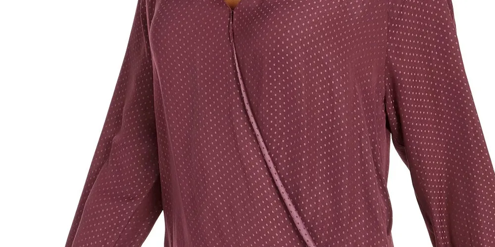LEYDEN Women's Tie Polka Dot Long Sleeve Collared Wrap Top Purple Size Medium sold by Ruumur product image thumbnail 3