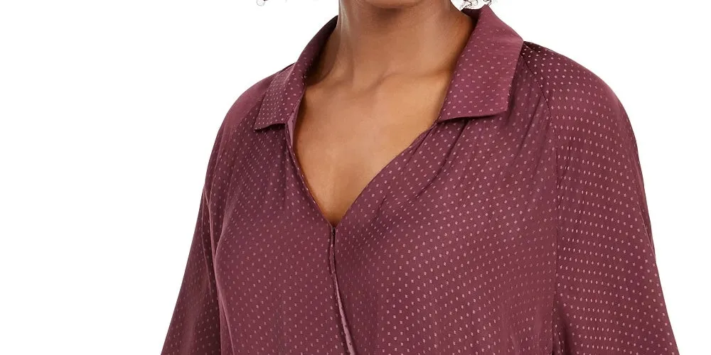 LEYDEN Women's Tie Polka Dot Long Sleeve Collared Wrap Top Purple Size Medium sold by Ruumur product image thumbnail 2
