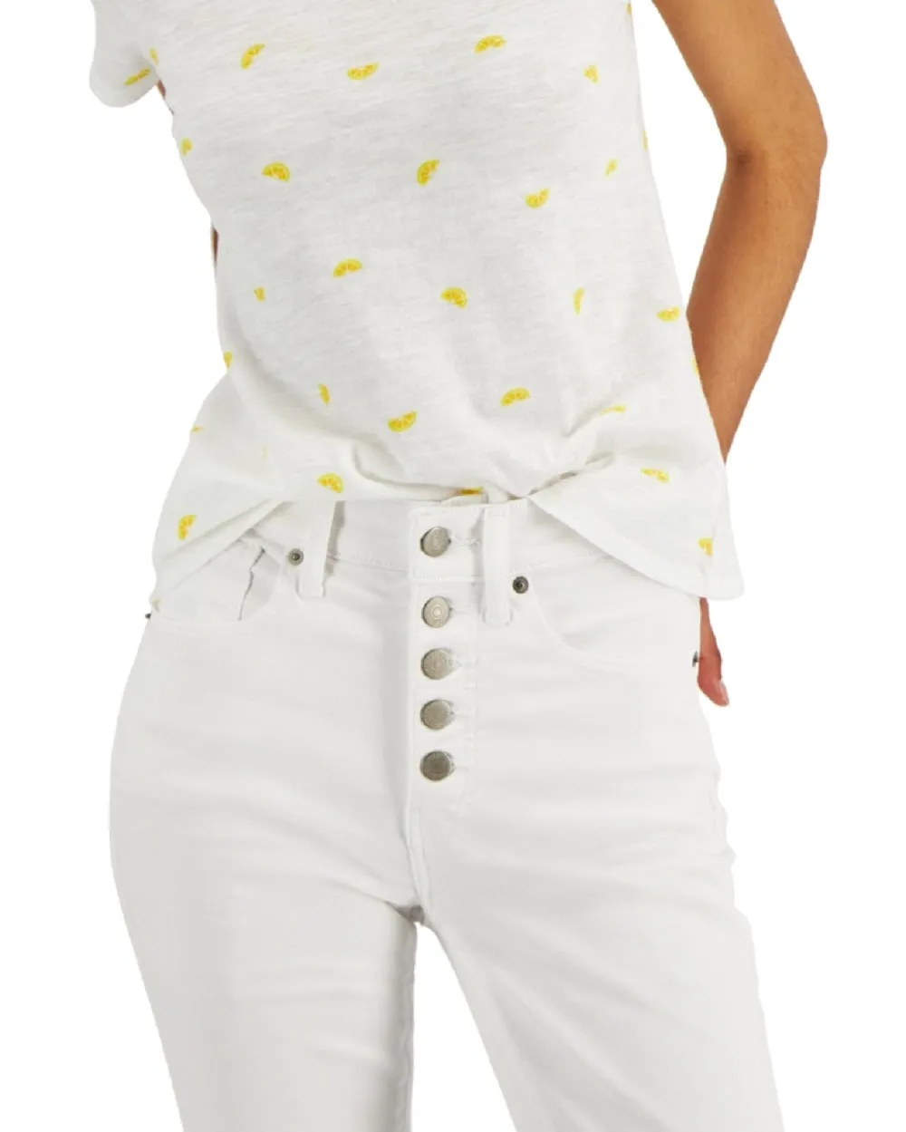 Lucky Brand Women's Embroidered Striped Cotton T-Shirt White sold by Ruumur product image thumbnail 4
