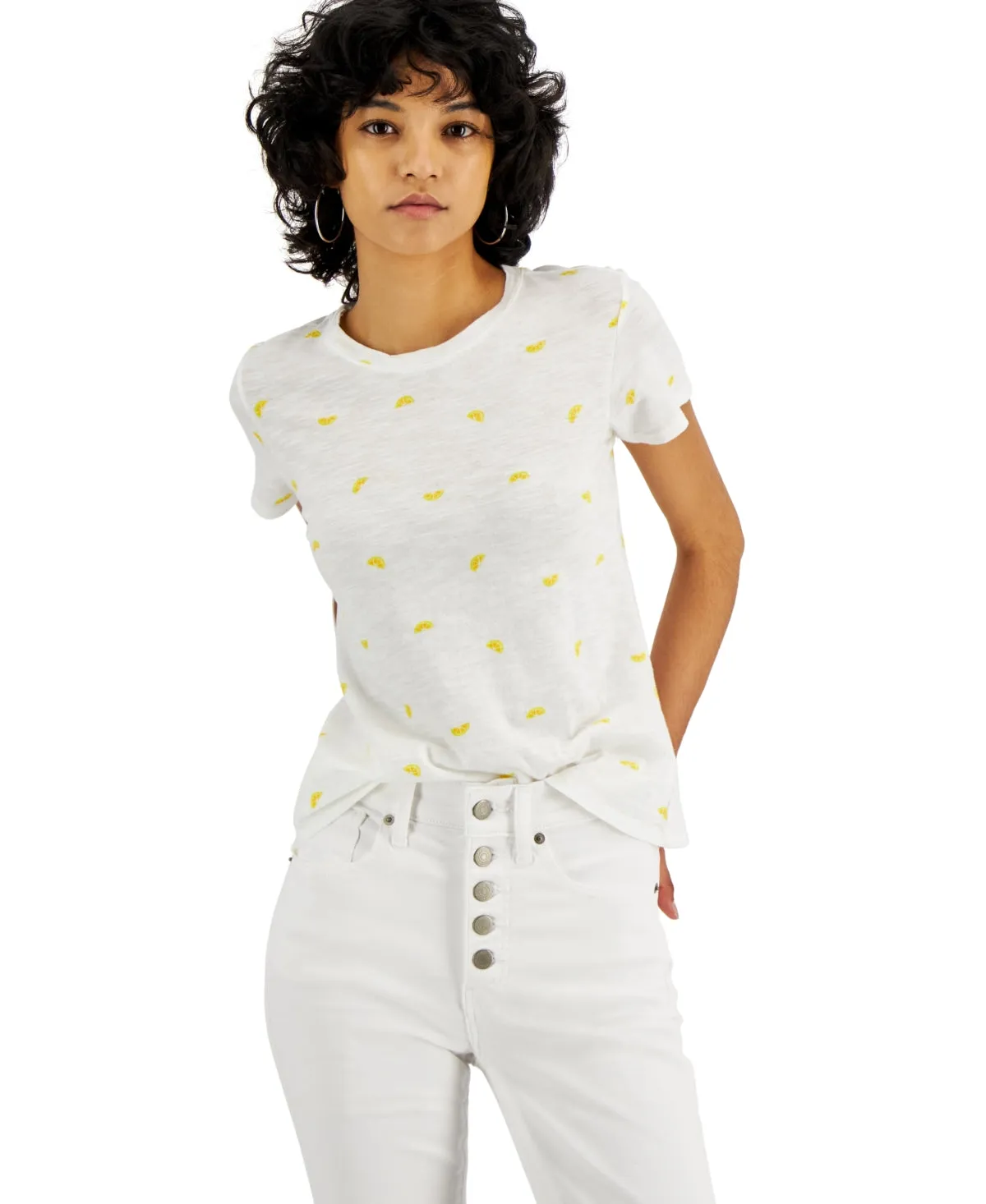 Lucky Brand Women's Embroidered Striped Cotton T-Shirt White sold by Ruumur product image thumbnail 2