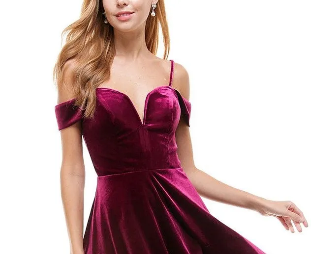 City Studios Women's Trendy Plus Size Off-The-Shoulder Velvet Dress Pink Size Small Petite sold by Ruumur product image thumbnail 2