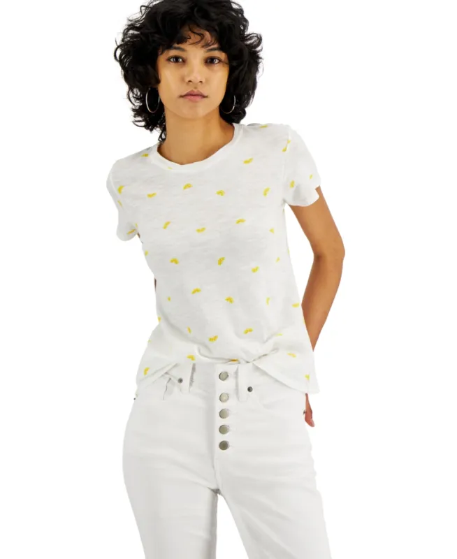Lucky Brand Women's Embroidered Striped Cotton T-Shirt White sold by Ruumur