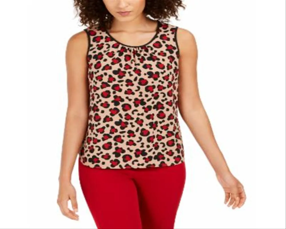 Anne Klein Women's Printed Sleeveless Jewel Neck Tank Top Brown Size X-Small sold by Ruumur