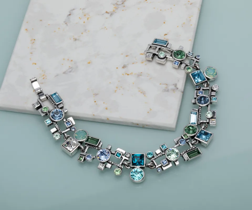 Blue Green Swarovski Crystal Geometric Bracelet sold by Ruumur