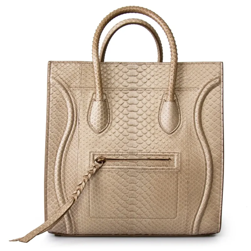 Celine Medium Luggage Phantom Bag In Taupe Python sold by Ruumur